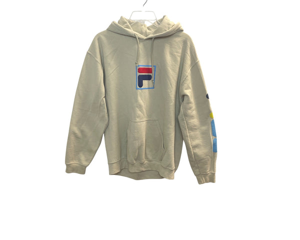 Fila Mens Beige Pullover Hoodie With Logo Graphic Front & Sleeve Pockets Cotton Blend M
