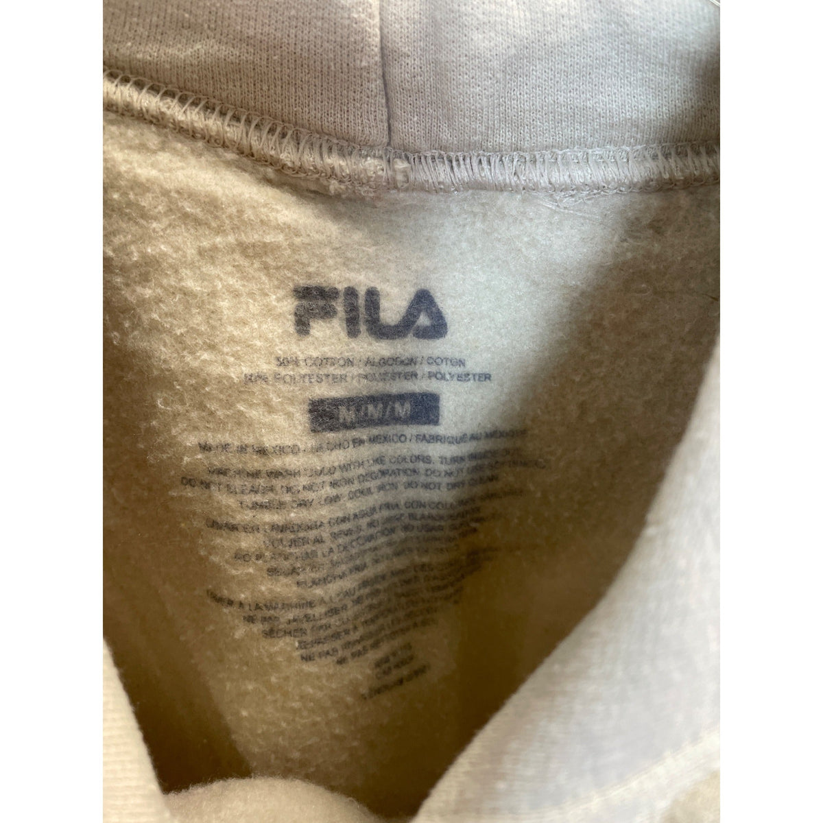 Fila Mens Beige Pullover Hoodie With Logo Graphic Front & Sleeve Pockets Cotton Blend M