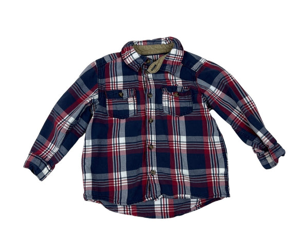 H&M L.O.G.G. Baby Plaid Flannel Shirt Size 12-18M Red Blue & Beige