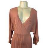 Love Tree Women's Salmon Ribbed Knit Bodycon Mini Dress With Dolman Sleeves Sz S