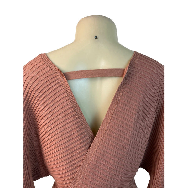 Love Tree Women's Salmon Ribbed Knit Bodycon Mini Dress With Dolman Sleeves Sz S