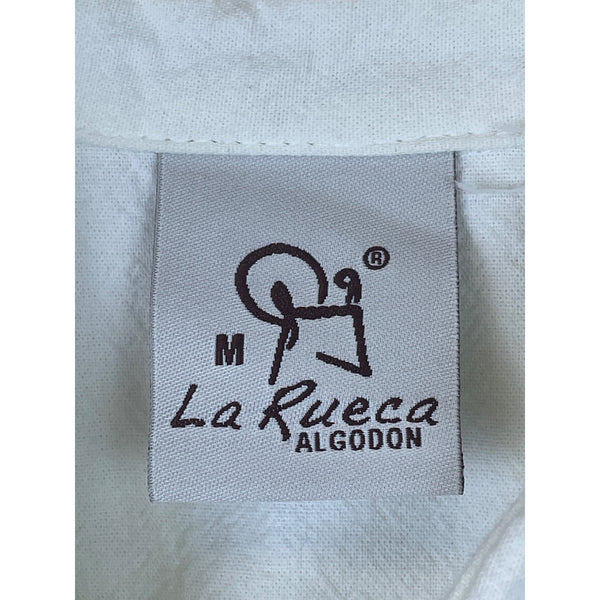 La Rueca Mens White Cotton Short Sleeve Embroidered Button-Up Shirt Medium Casual