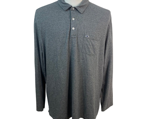 Vineyard Vines Mens Heather Gray Long Sleeve Polo Shirt Size 2XL