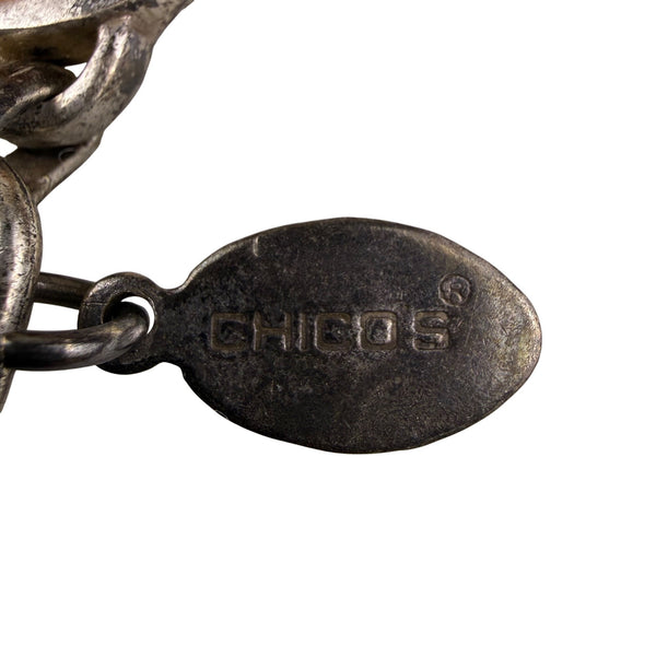 Chicos Womens Multicolor Beaded Mosaic Belt Silver-Tone Adjustable Chain