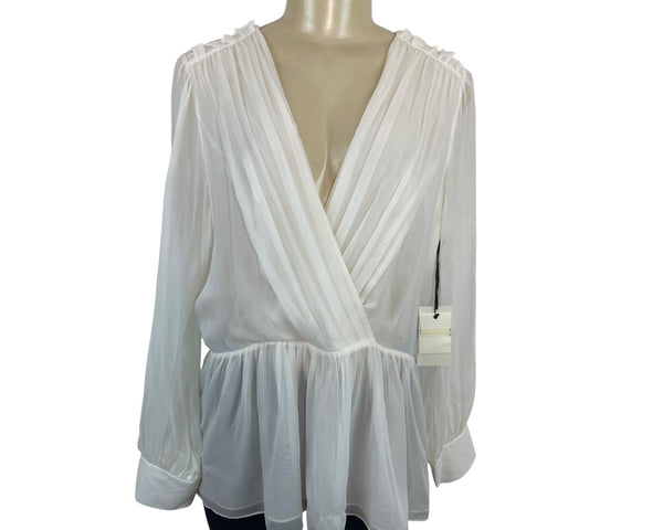 Worth New York Women’s Sheer White Long Sleeve Chiffon Blouse Sz 12 - New