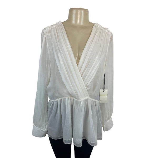 Worth New York Women’s Sheer White Long Sleeve Chiffon Blouse Sz 12 - New
