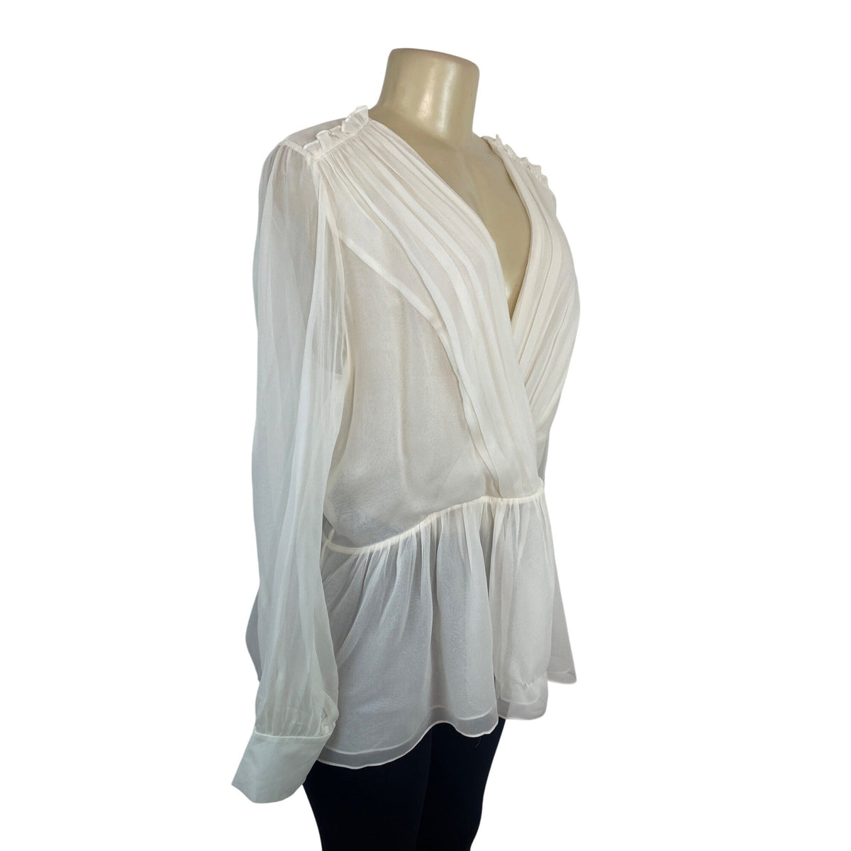 Worth New York Women’s Sheer White Long Sleeve Chiffon Blouse Sz 12 - New