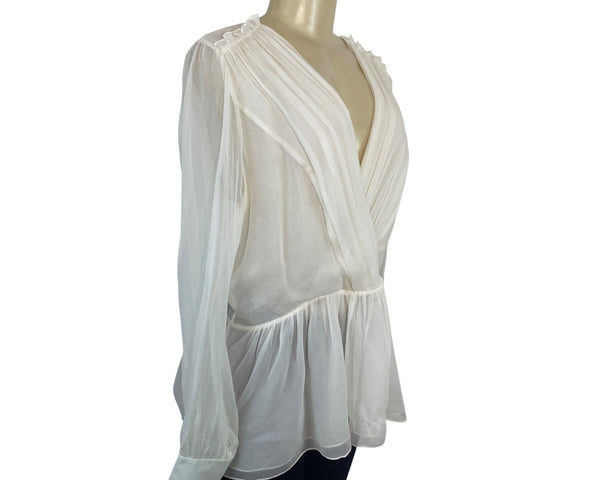 Worth New York Women’s Sheer White Long Sleeve Chiffon Blouse Sz 12 - New
