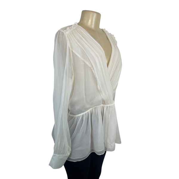Worth New York Women’s Sheer White Long Sleeve Chiffon Blouse Sz 12 - New