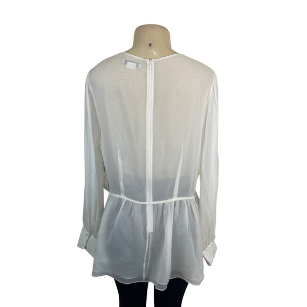 Worth New York Women’s Sheer White Long Sleeve Chiffon Blouse Sz 12 - New