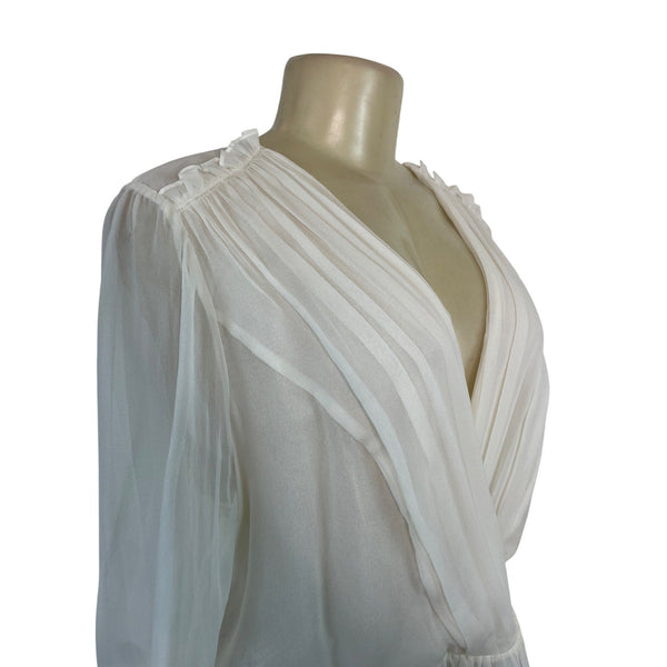 Worth New York Women’s Sheer White Long Sleeve Chiffon Blouse Sz 12 - New