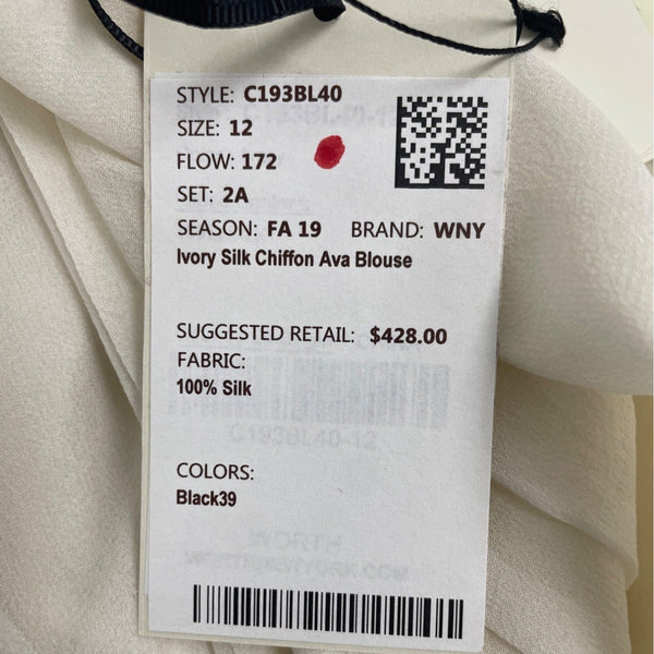 Worth New York Women’s Sheer White Long Sleeve Chiffon Blouse Sz 12 - New
