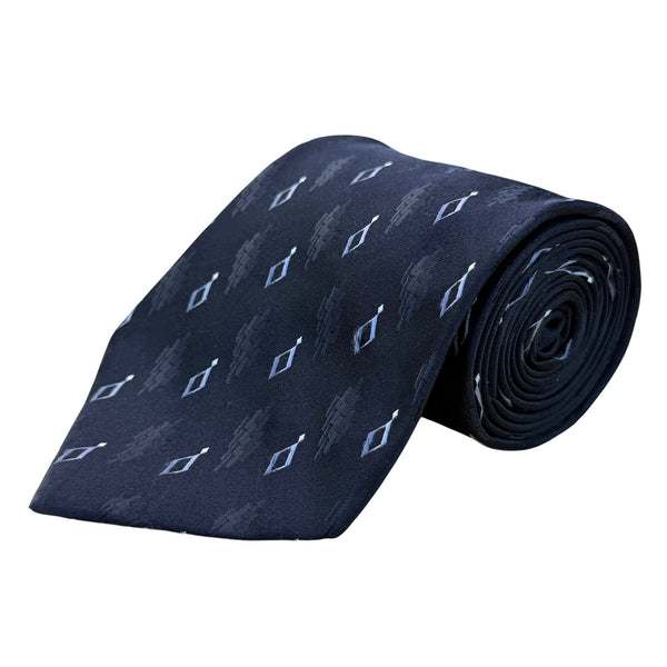 Axist Mens Navy Blue Silk Patterned Tie With Geometric Diamond Design Classic Length