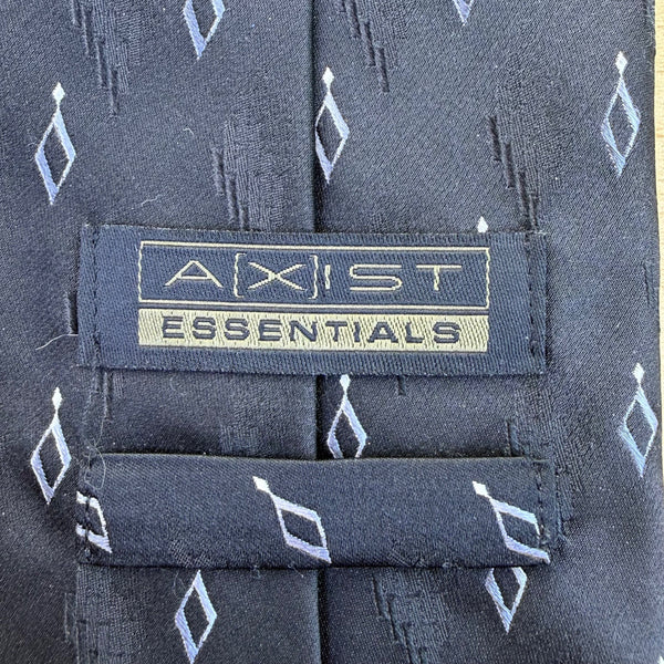 Axist Mens Navy Blue Silk Patterned Tie With Geometric Diamond Design Classic Length