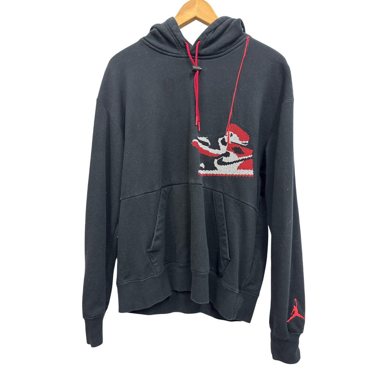 Nike Air Jordan Mens M Black Hoodie With Kangaroo Pocket & Red Jumpman Logo