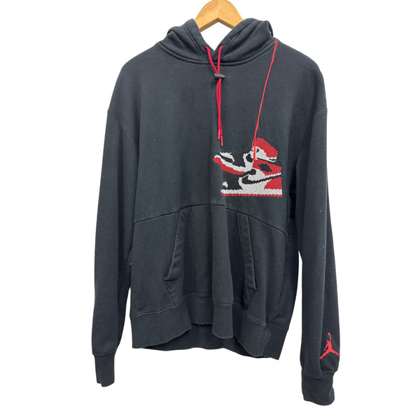 Nike Air Jordan Mens M Black Hoodie With Kangaroo Pocket & Red Jumpman Logo