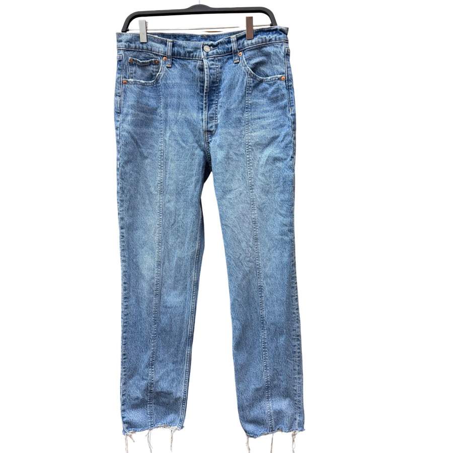 Gap Womens Blue Denim High-Rise Cheeky Straight Jeans Raw Hem Size 31 Tall