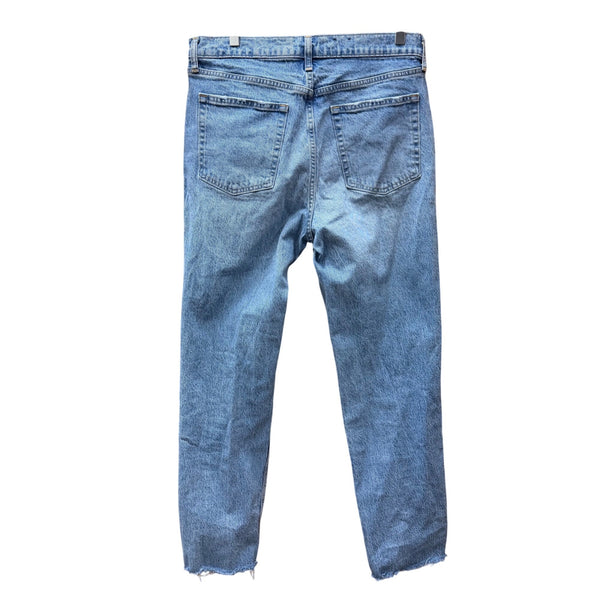 Gap Womens Blue Denim High-Rise Cheeky Straight Jeans Raw Hem Size 31 Tall