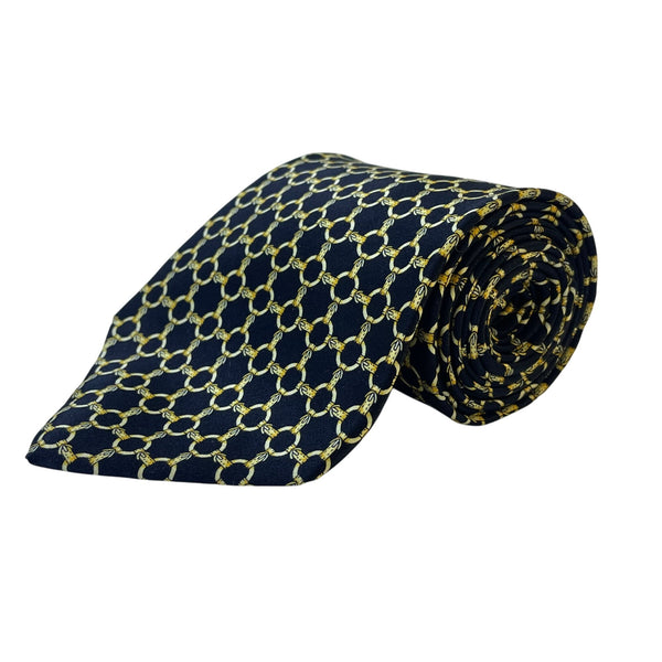 Crooks & Creed Mens Navy & Gold Silk Patterned Necktie Chain Print