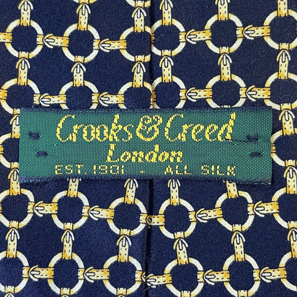 Crooks & Creed Mens Navy & Gold Silk Patterned Necktie Chain Print