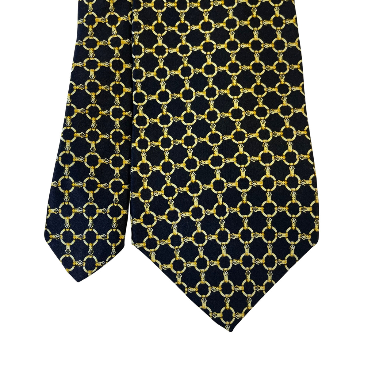 Crooks & Creed Mens Navy & Gold Silk Patterned Necktie Chain Print