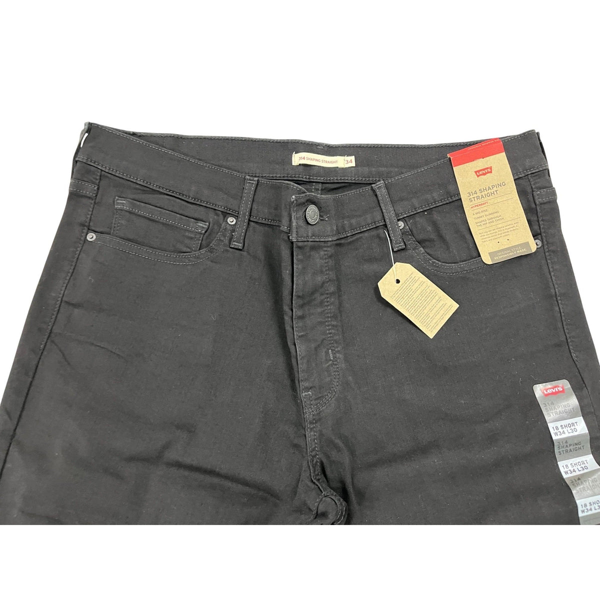 Levis Men’s 314 Shaping Straight Jeans Black High Rise Stretch Denim Size 34W/30L - New