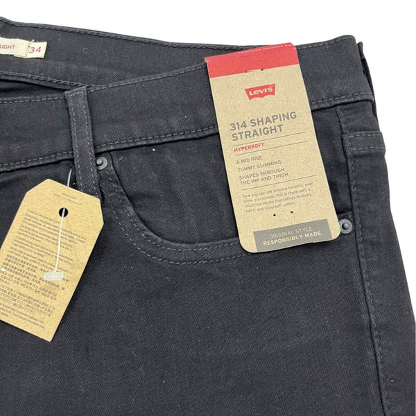 Levis Men’s 314 Shaping Straight Jeans Black High Rise Stretch Denim Size 34W/30L - New