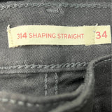 Levis Men’s 314 Shaping Straight Jeans Black High Rise Stretch Denim Size 34W/30L - New