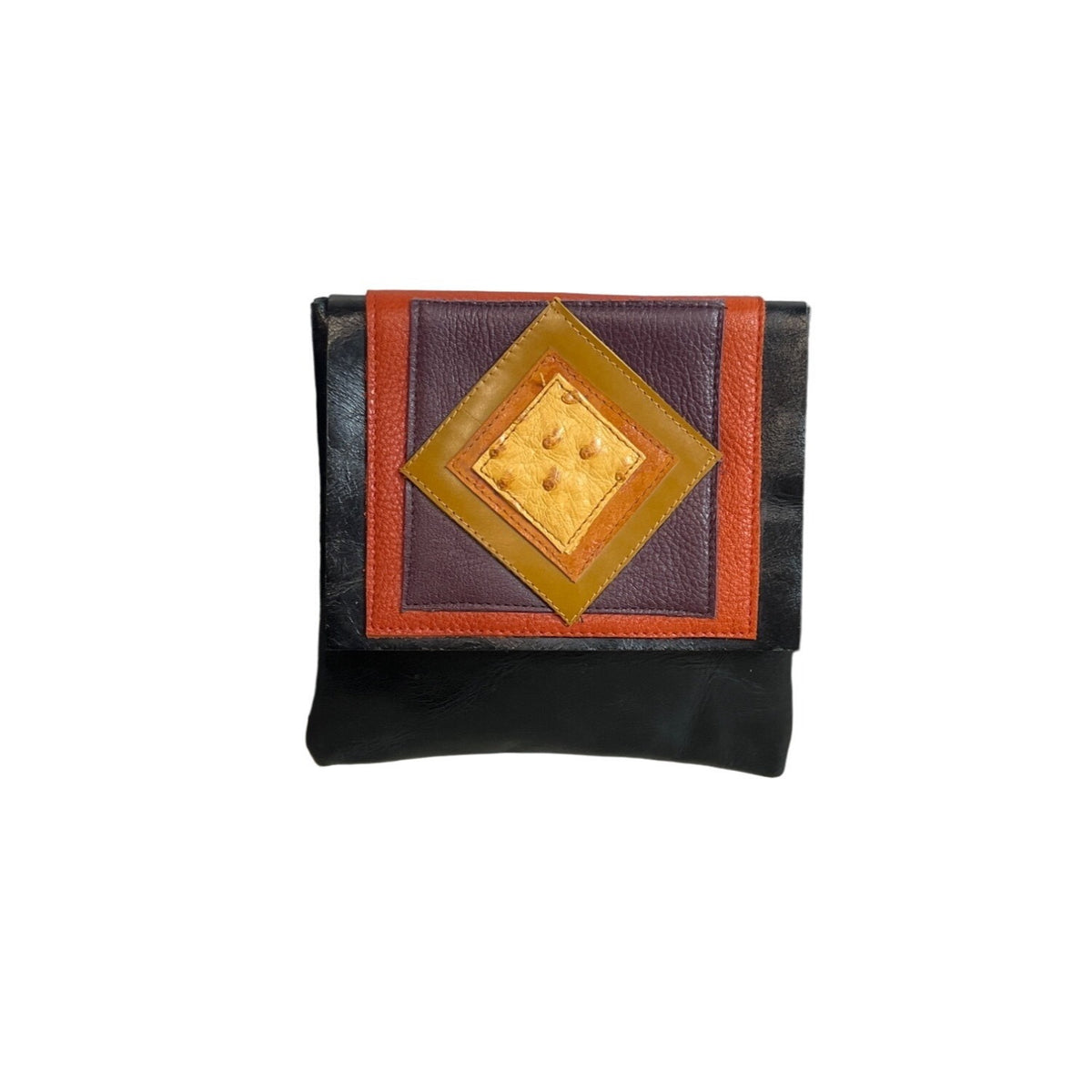 Annemarie Feld Women's Black Geometrical Pattern Leather Coin Purse Sz M