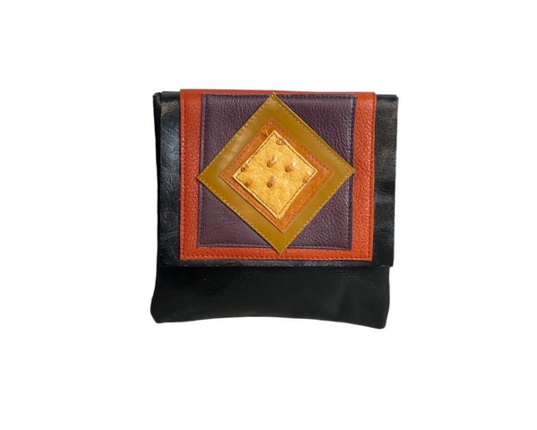 Annemarie Feld Women's Black Geometrical Pattern Leather Coin Purse Sz M