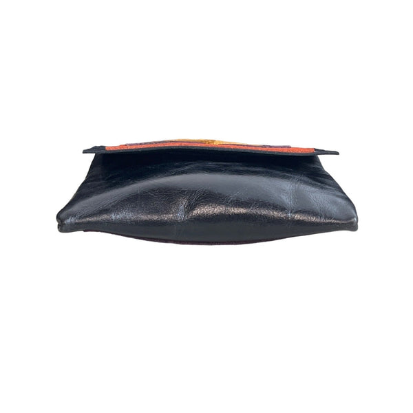 Annemarie Feld Women's Black Geometrical Pattern Leather Coin Purse Sz M