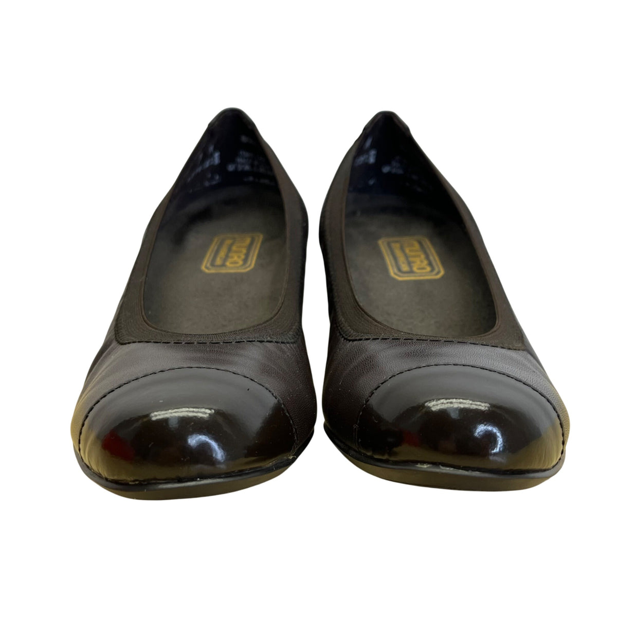 Munro American Brown Leather Patent Finish Cap Toe Slip On Pumps Size 7M - New