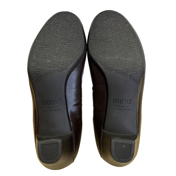 Munro American Brown Leather Patent Finish Cap Toe Slip On Pumps Size 7M - New