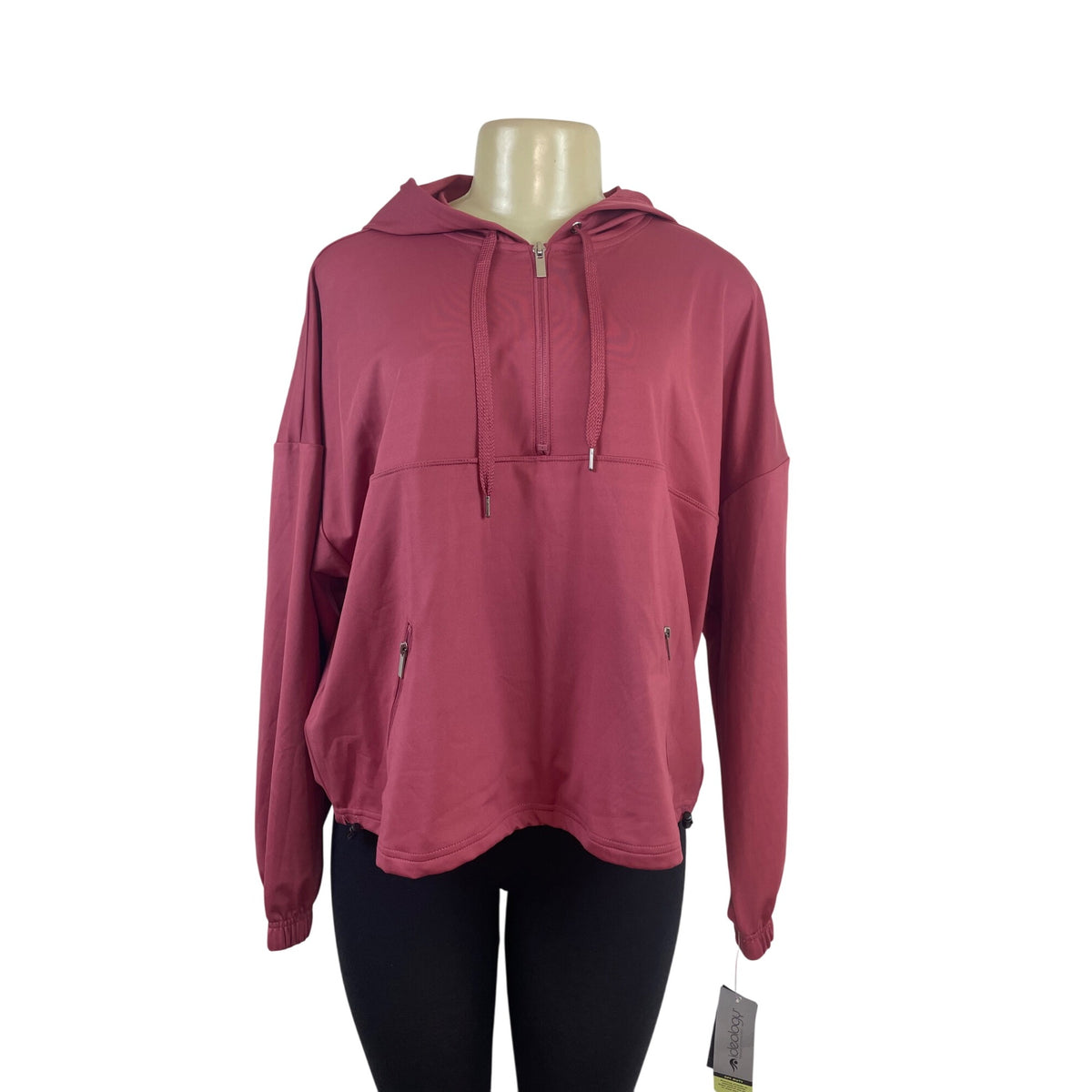 Ideology Womens Rose Pink Quarter-Zip Hooded Pullover Sz L - New