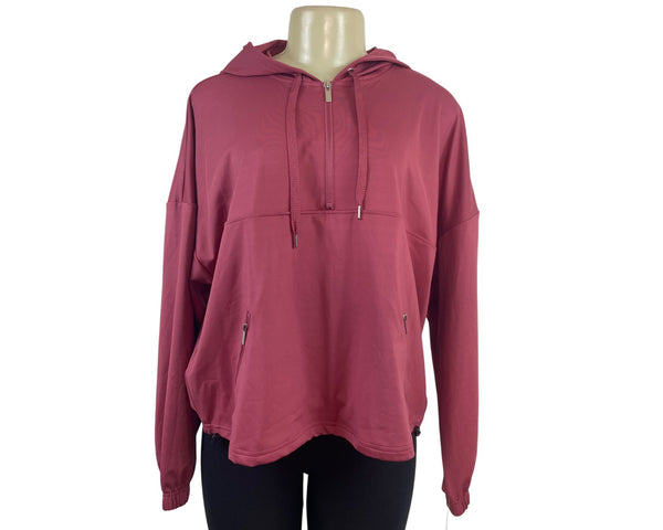 Ideology Womens Rose Pink Quarter-Zip Hooded Pullover Sz L - New