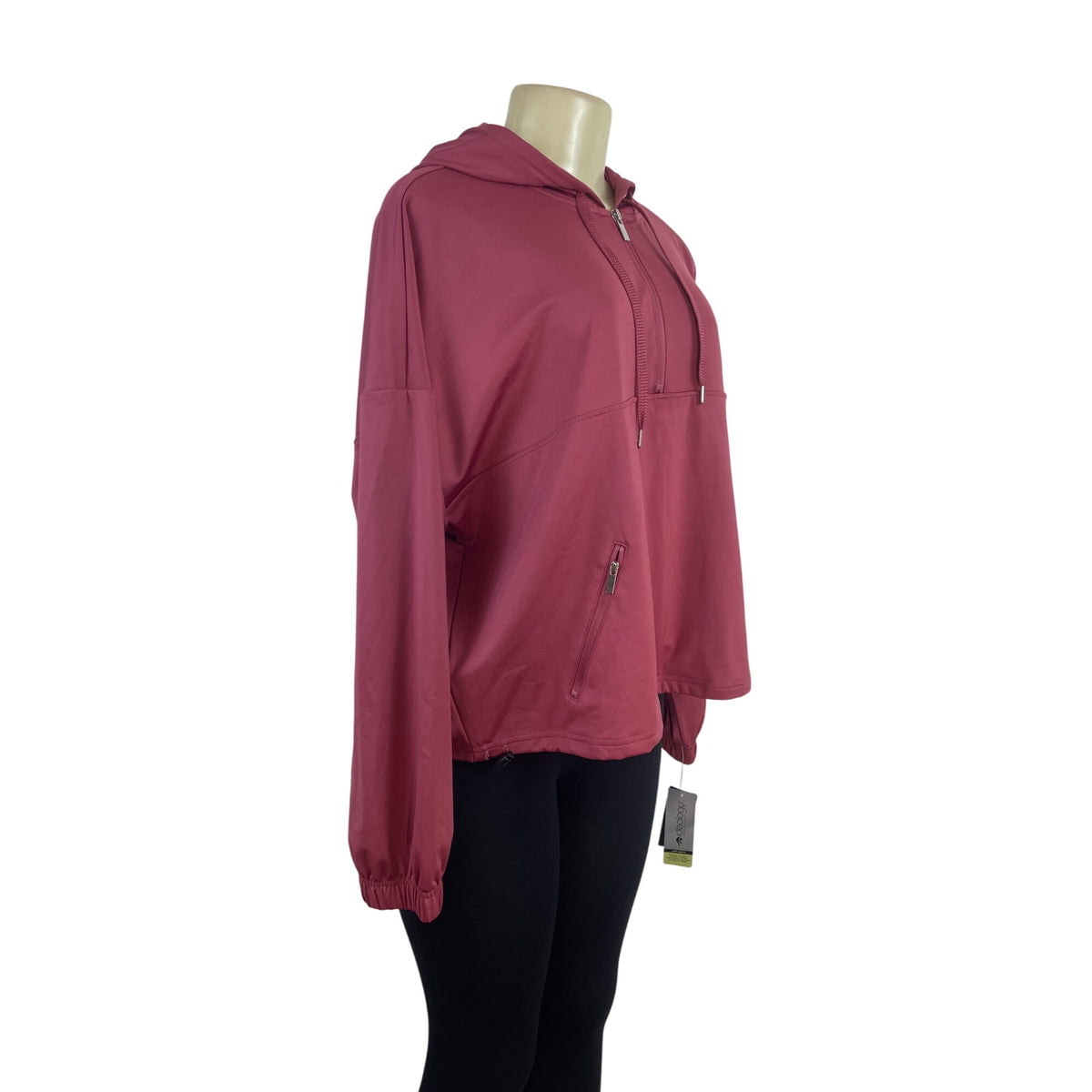 Ideology Womens Rose Pink Quarter-Zip Hooded Pullover Sz L - New