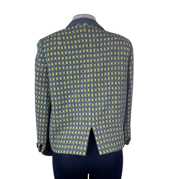 A Kolmer Womens Yellow & Gray Open Front Petite Blazer Textured Checkered Design