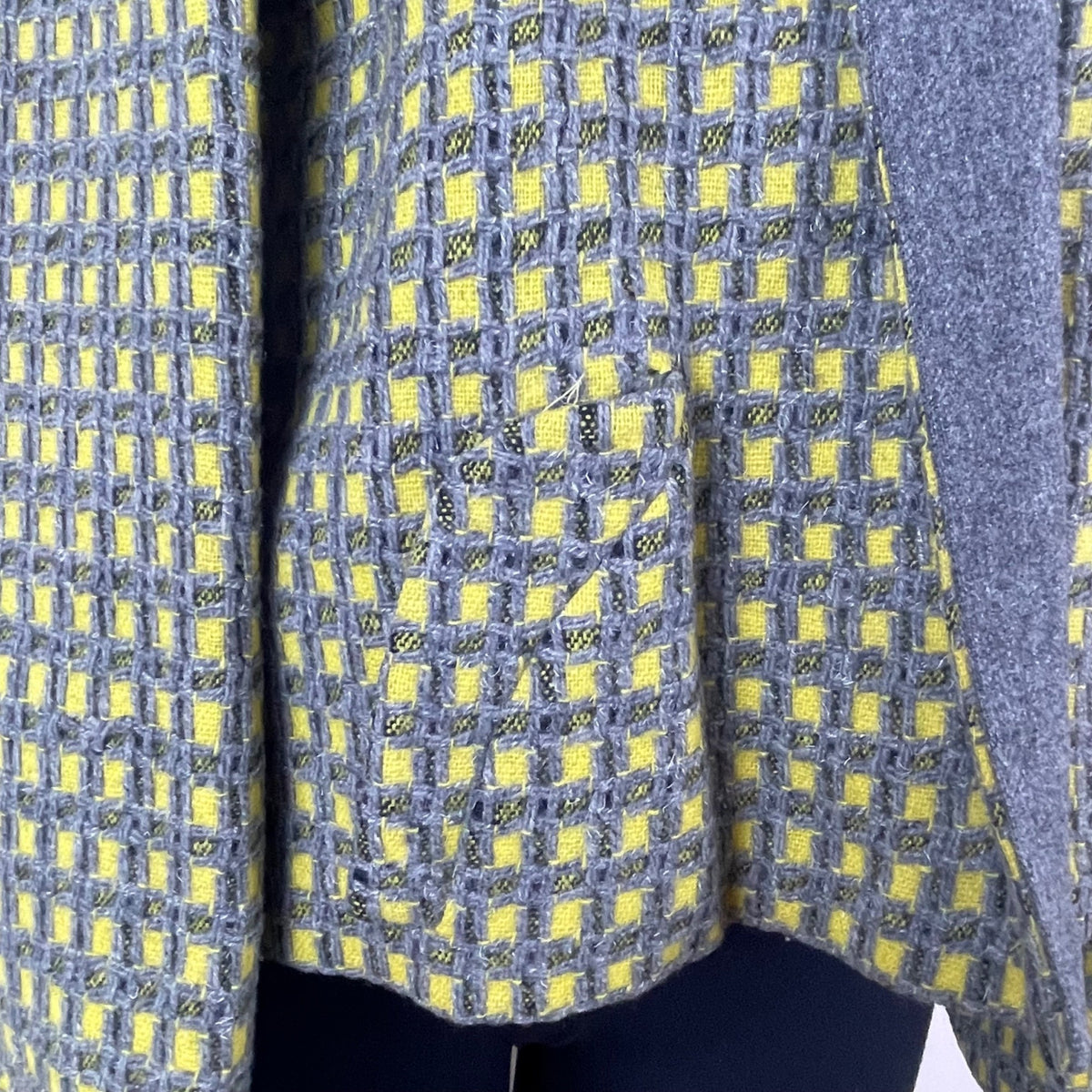 A Kolmer Womens Yellow & Gray Open Front Petite Blazer Textured Checkered Design