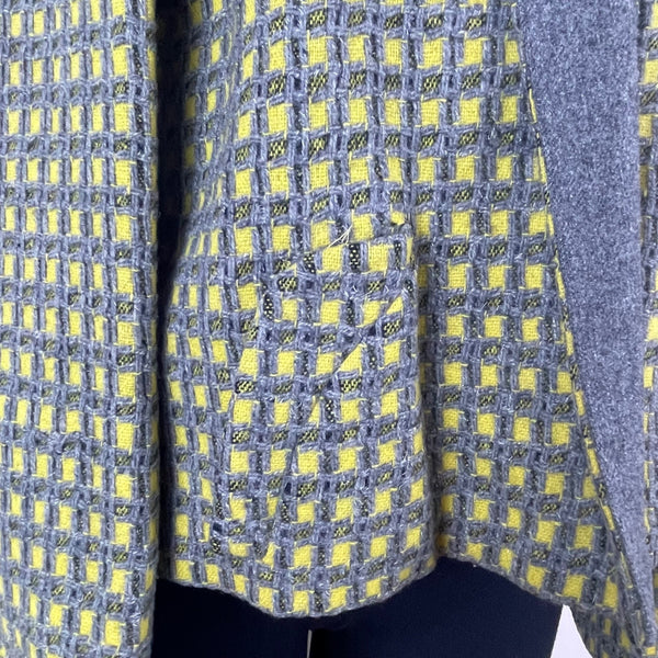 A Kolmer Womens Yellow & Gray Open Front Petite Blazer Textured Checkered Design