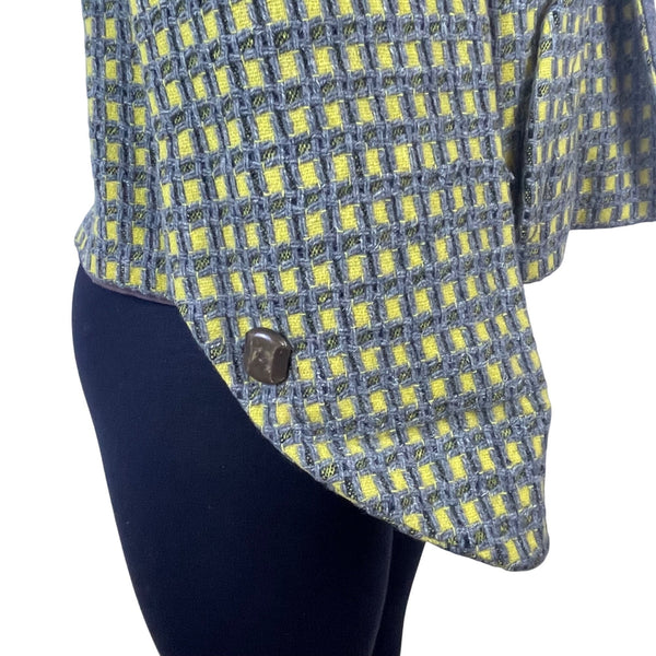 A Kolmer Womens Yellow & Gray Open Front Petite Blazer Textured Checkered Design