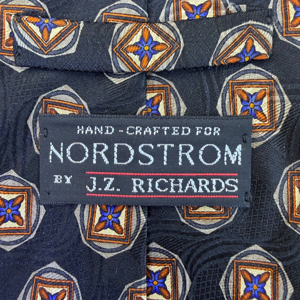 Nordstrom Mens Navy Silk Geometric Handcrafted Tie Stain-Resistant Finish