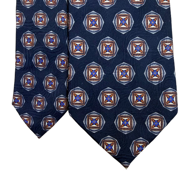 Nordstrom Mens Navy Silk Geometric Handcrafted Tie Stain-Resistant Finish