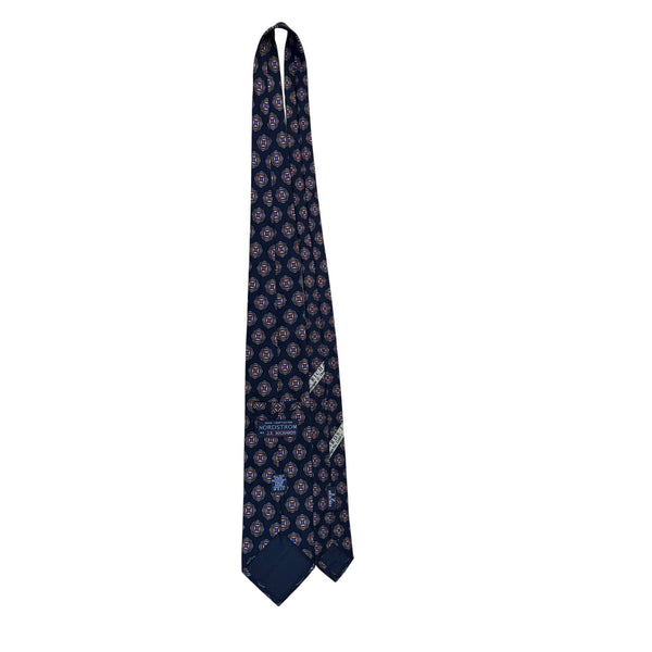 Nordstrom Mens Navy Silk Geometric Handcrafted Tie Stain-Resistant Finish
