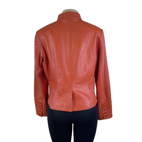 Cache Women's Orange Faux Leather Button Front Jacket Stylish Fit