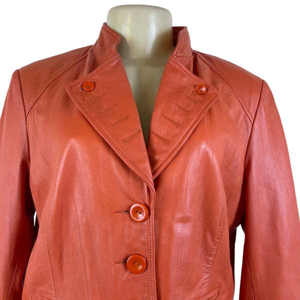 Cache Women's Orange Faux Leather Button Front Jacket Stylish Fit