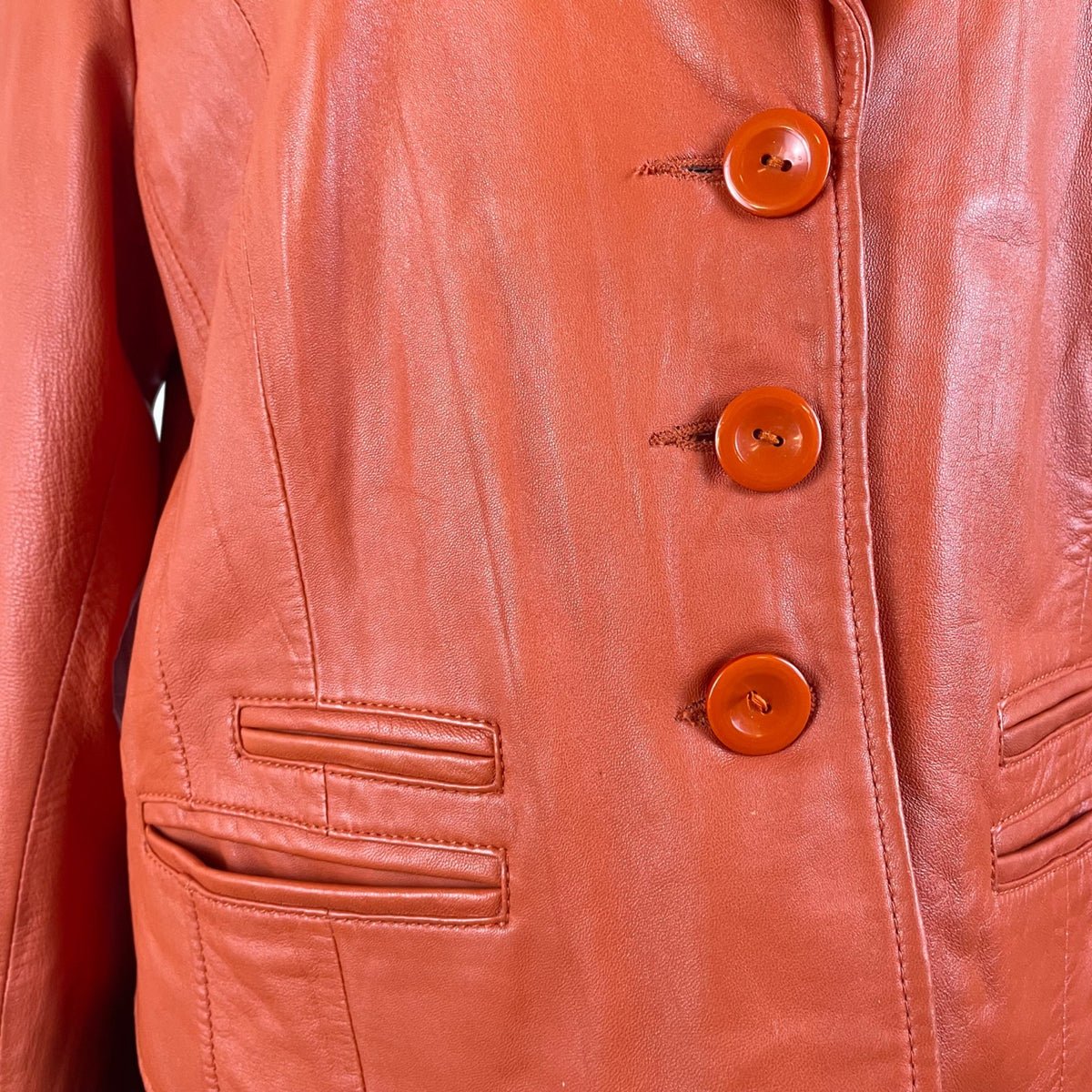 Cache Women's Orange Faux Leather Button Front Jacket Stylish Fit