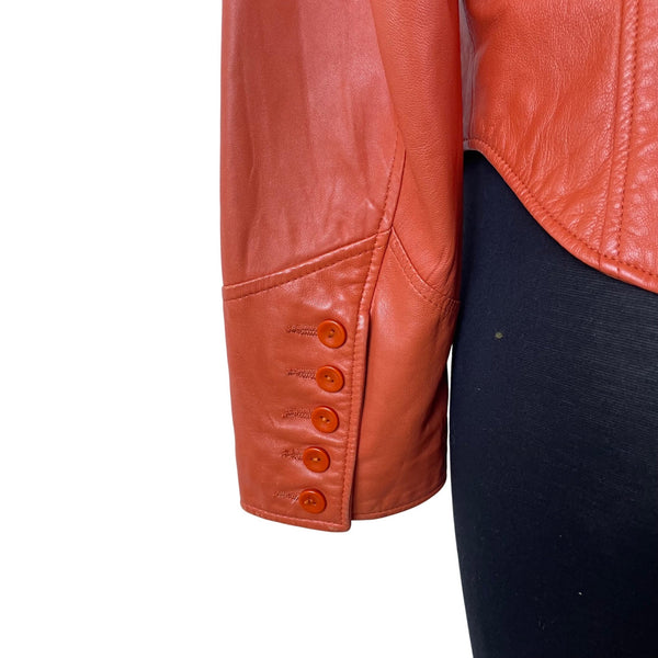 Cache Women's Orange Faux Leather Button Front Jacket Stylish Fit