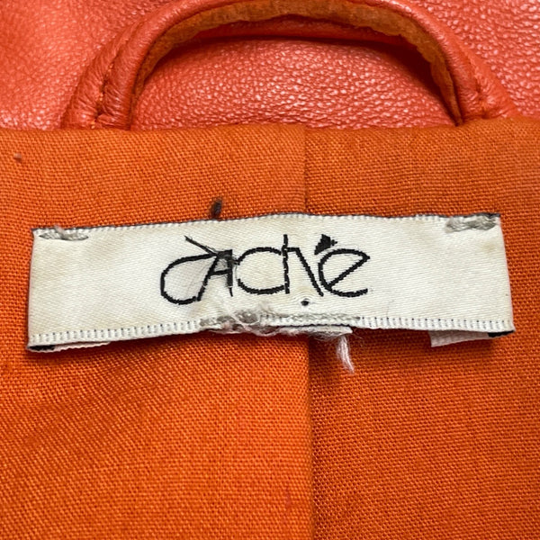 Cache Women's Orange Faux Leather Button Front Jacket Stylish Fit