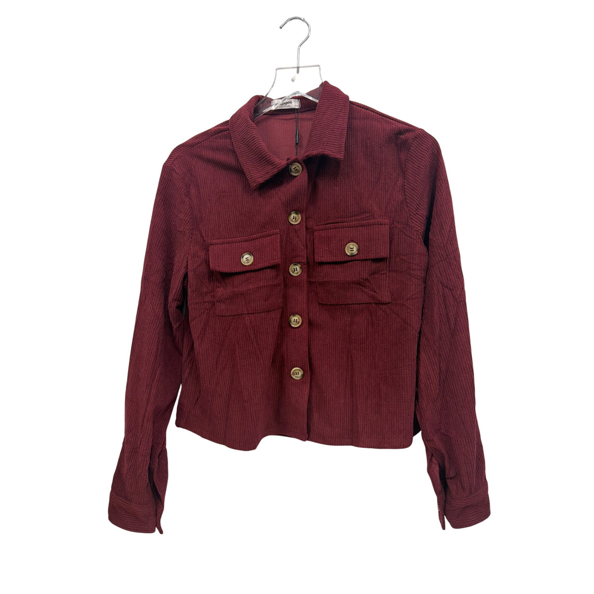 Zeagoo Womens Burgundy Corduroy Button-Up Jacket XS Lightweight Cuffed Long Sleeves Front Pocket Design