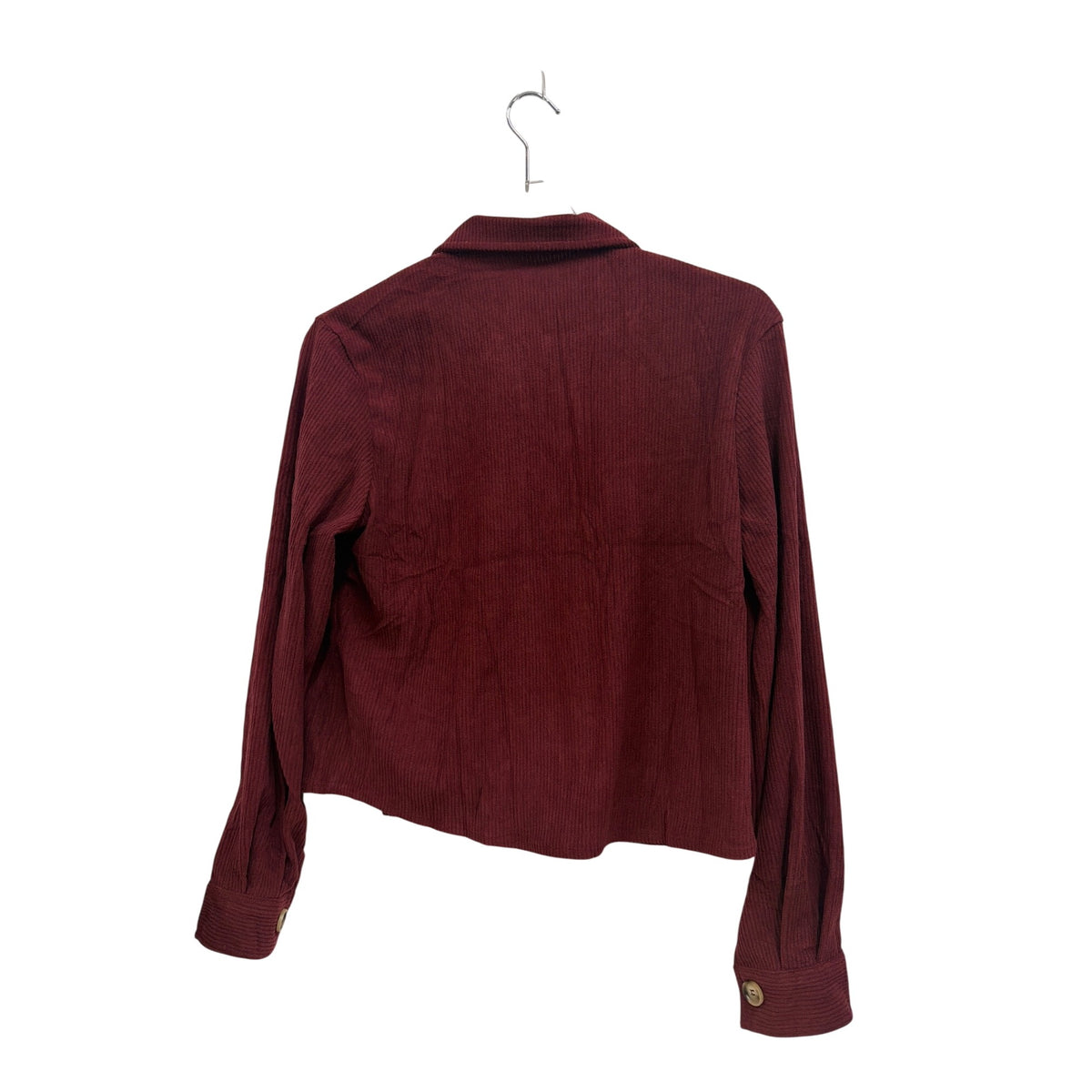 Zeagoo Womens Burgundy Corduroy Button-Up Jacket XS Lightweight Cuffed Long Sleeves Front Pocket Design